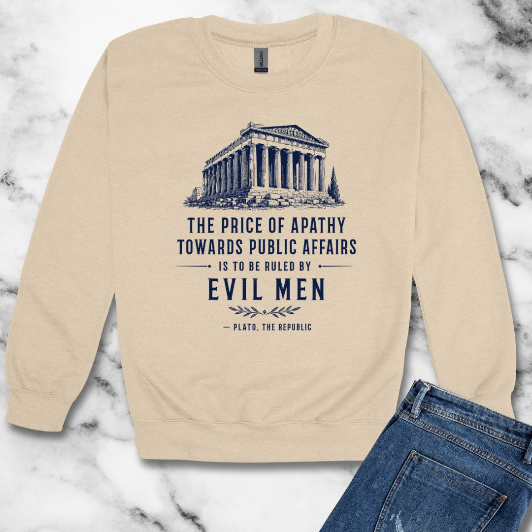 Plato Quote Price of Apathy Unisex Heavy Crewneck Sweatshirt