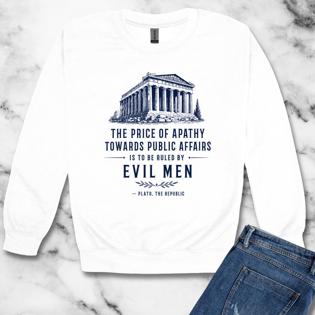 Plato Quote Price of Apathy Unisex Heavy Crewneck Sweatshirt