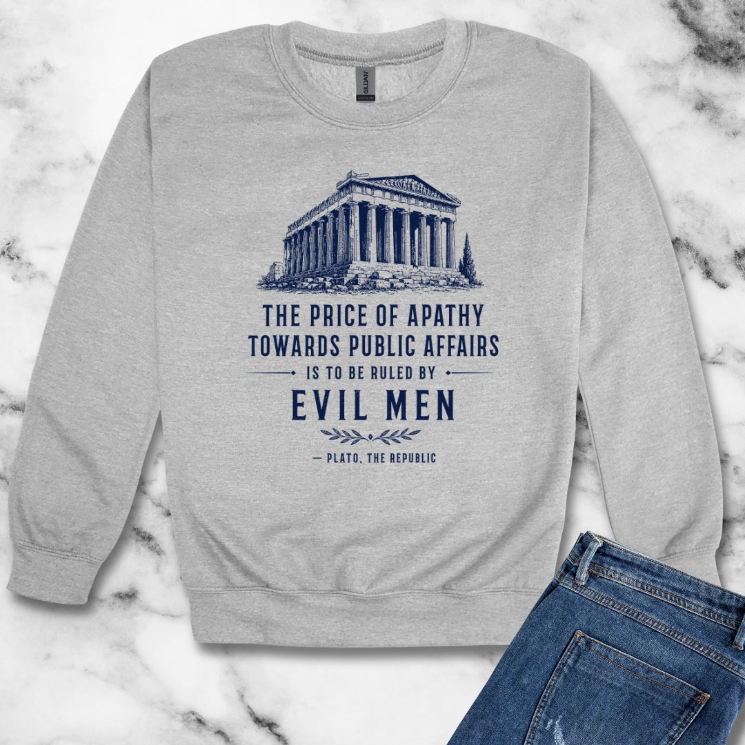 Plato Quote Price of Apathy Unisex Heavy Crewneck Sweatshirt
