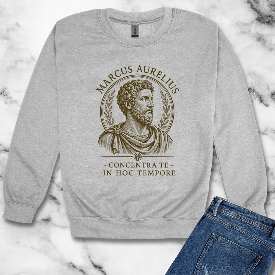 Marcus Aurelius Focus on Present Unisex Heavy Crewneck Sweatshirt