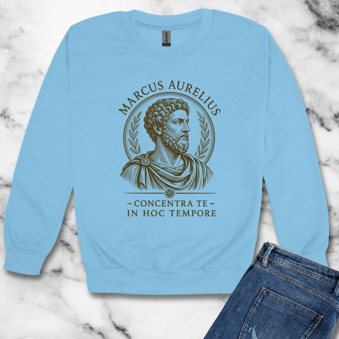 Marcus Aurelius Focus on Present Unisex Heavy Crewneck Sweatshirt