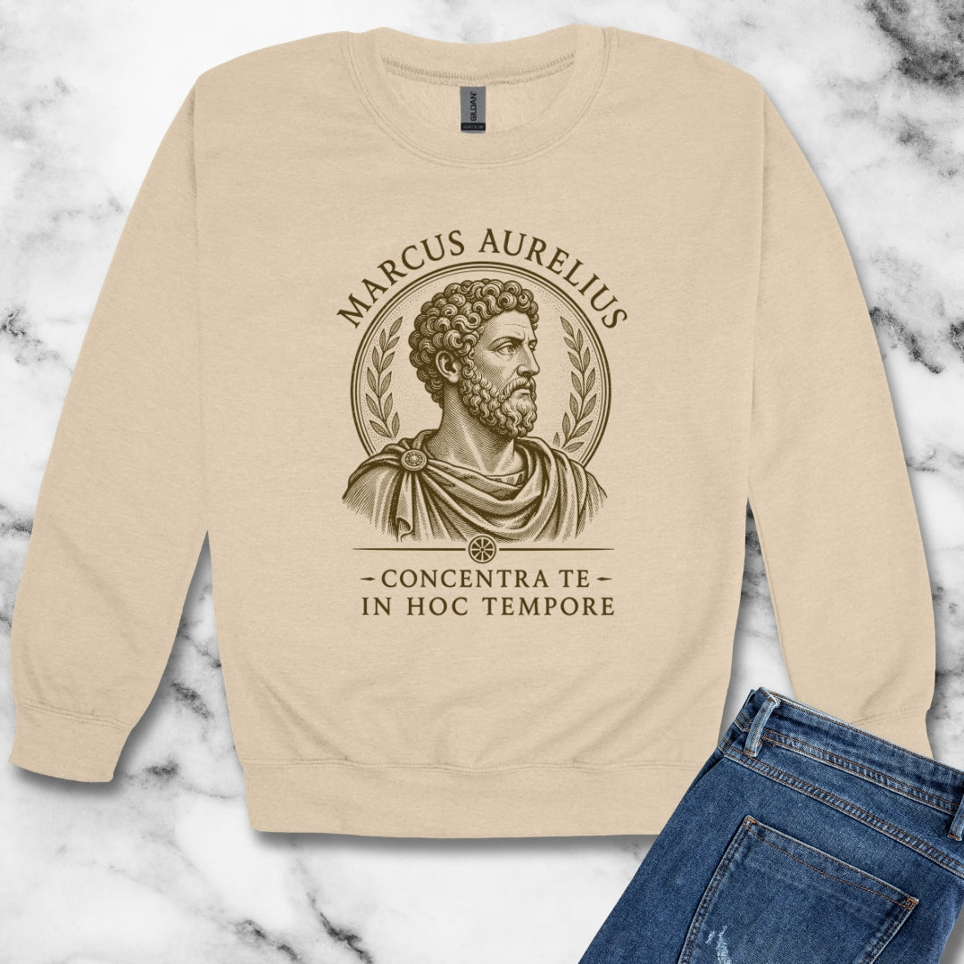 Marcus Aurelius Focus on Present Unisex Heavy Crewneck Sweatshirt