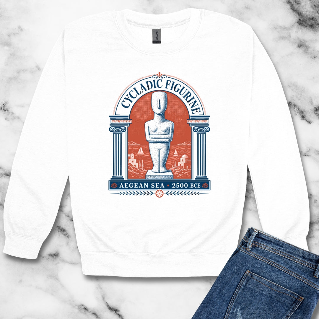 Cycladic Figurine 2500 Aegean Sea Unisex Heavy Crewneck Sweatshirt