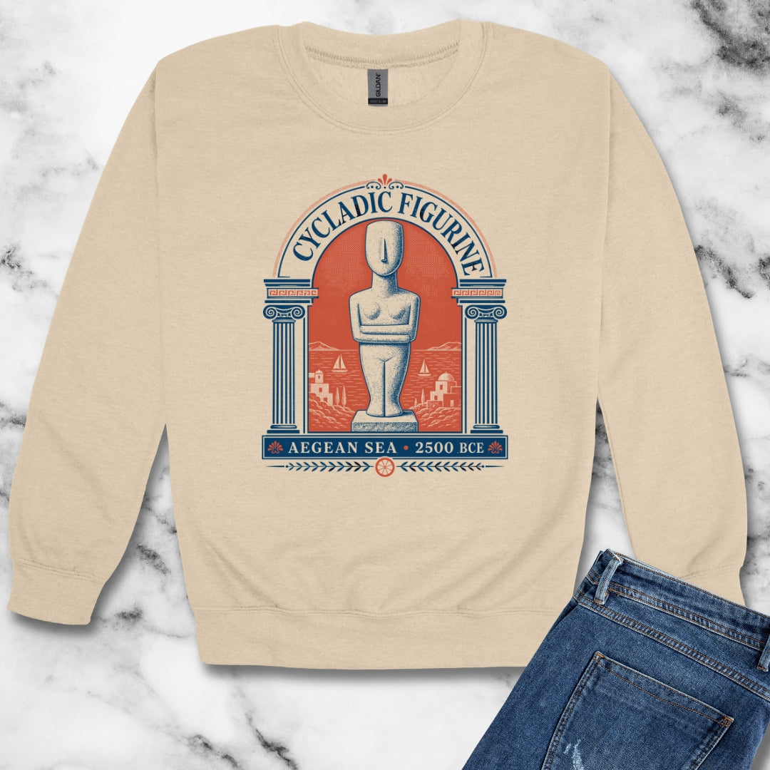 Cycladic Figurine 2500 Aegean Sea Unisex Heavy Crewneck Sweatshirt