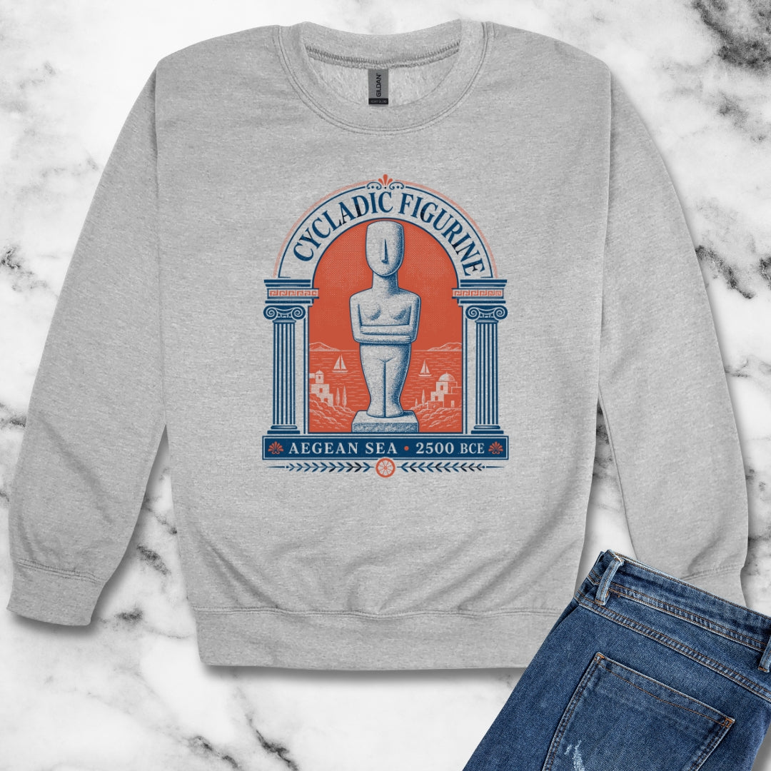 Cycladic Figurine 2500 Aegean Sea Unisex Heavy Crewneck Sweatshirt