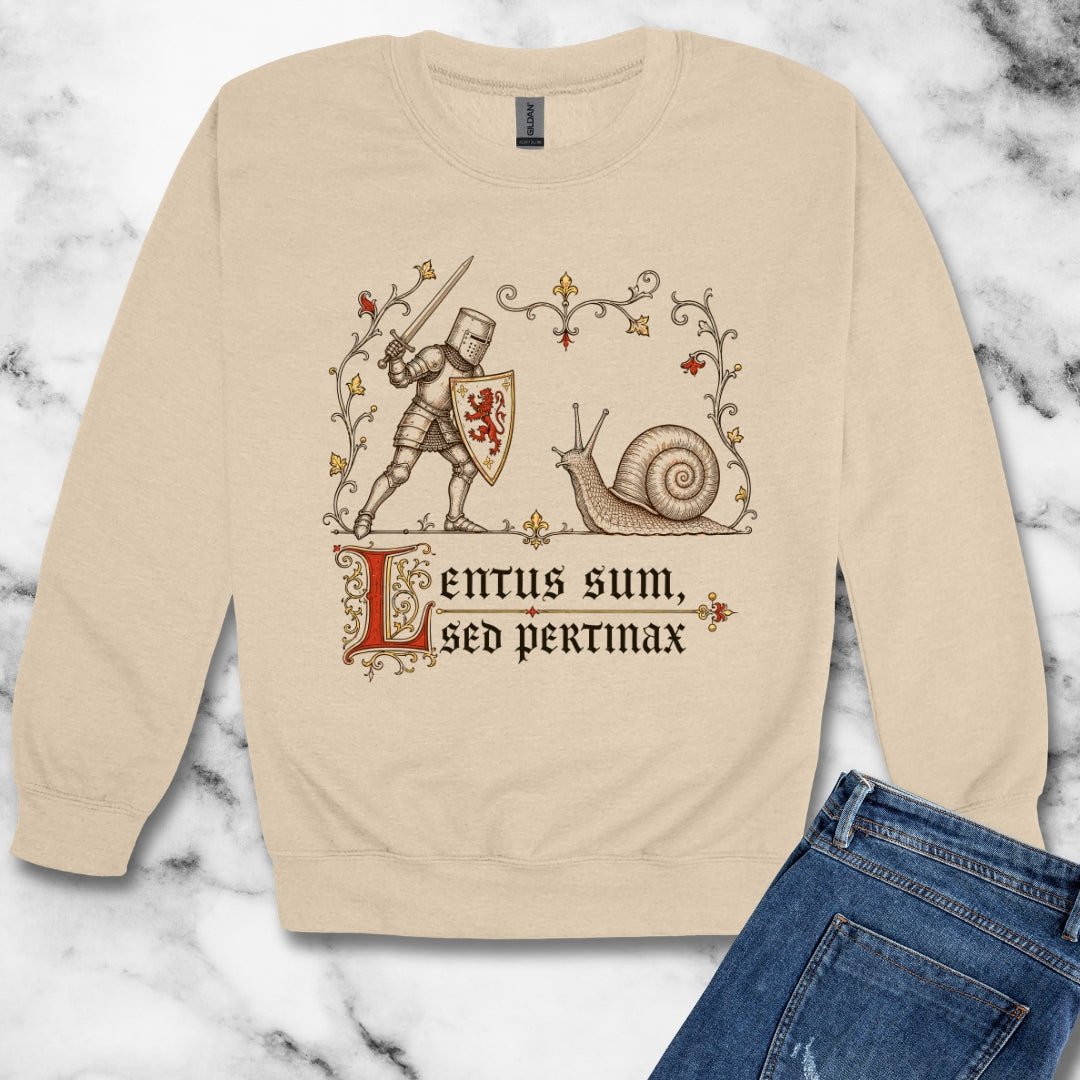 Knight vs Snail Marginalia Slow but Persistent Unisex Heavy Crewneck Sweatshirt