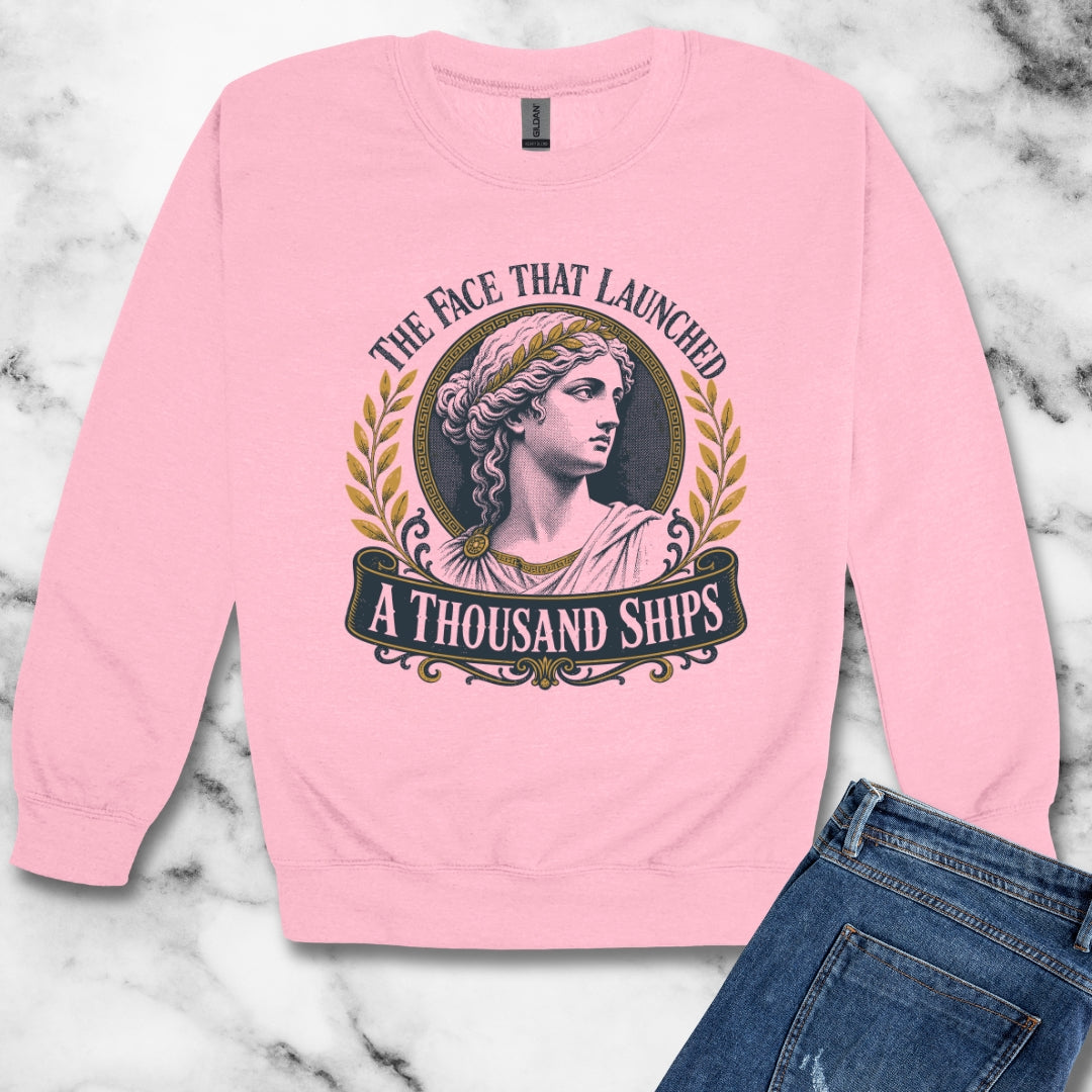 Helen of Troy Face a Thousand Ships Unisex Heavy Crewneck Sweatshirt