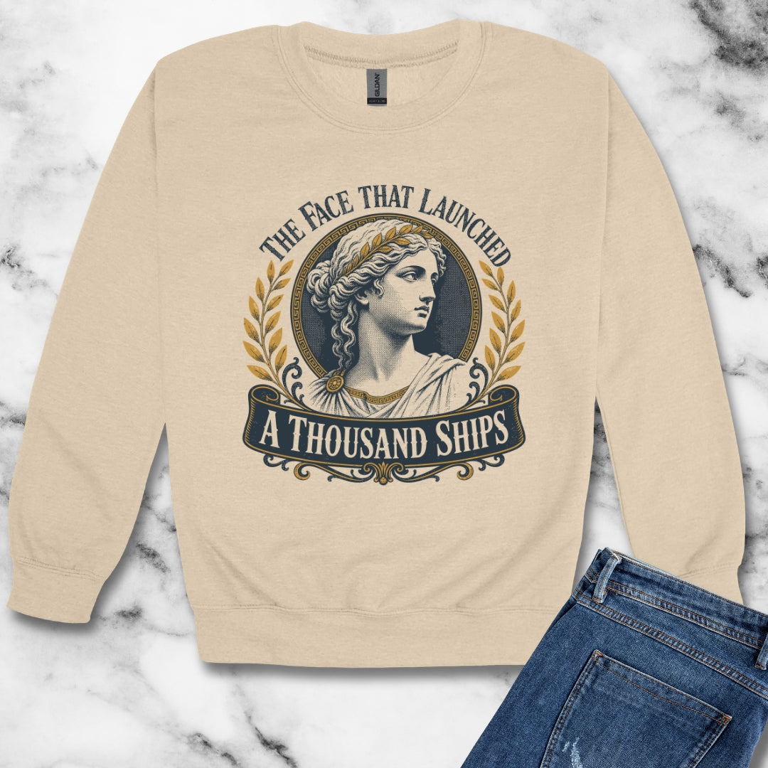 Helen of Troy Face a Thousand Ships Unisex Heavy Crewneck Sweatshirt