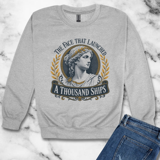 Helen of Troy Face a Thousand Ships Unisex Heavy Crewneck Sweatshirt