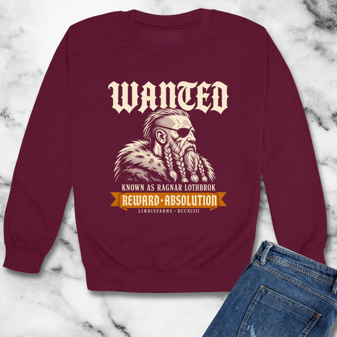 Wanted Ragnar Lothbrok Lindisfarne Unisex Heavy Crewneck Sweatshirt