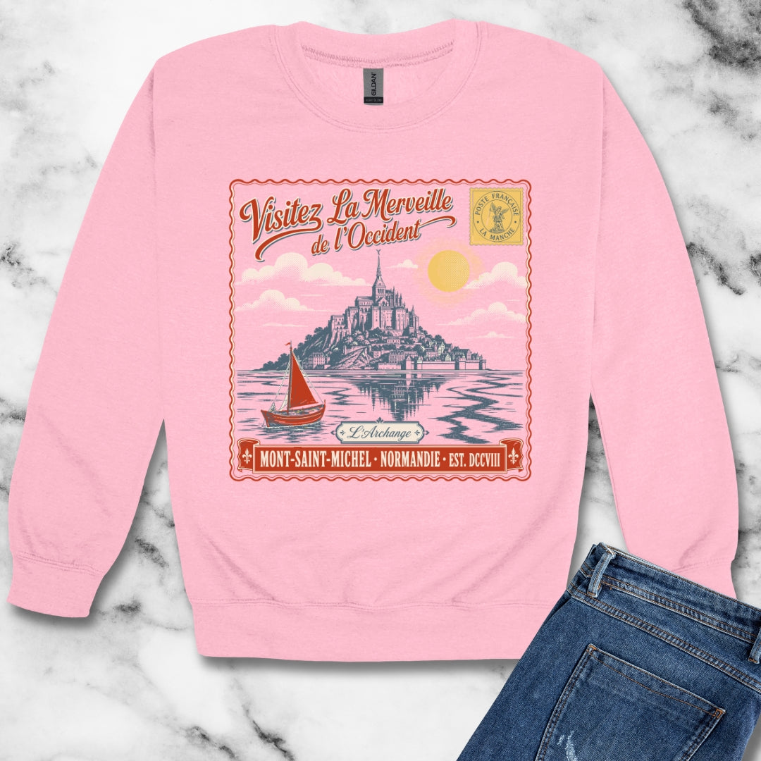 Mont Saint Michel Postcard Unisex Heavy Crewneck Sweatshirt