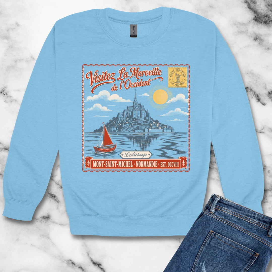 Mont Saint Michel Postcard Unisex Heavy Crewneck Sweatshirt