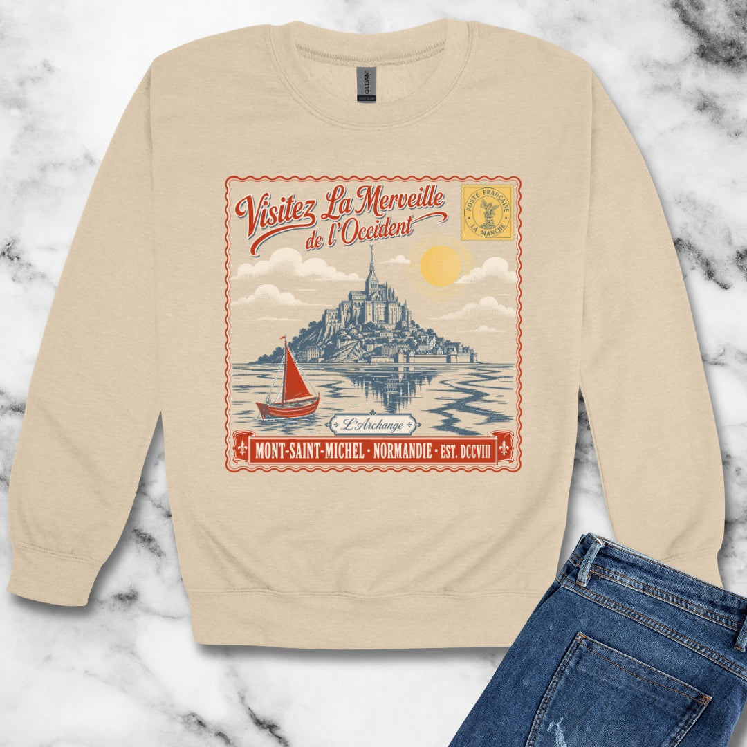 Mont Saint Michel Postcard Unisex Heavy Crewneck Sweatshirt