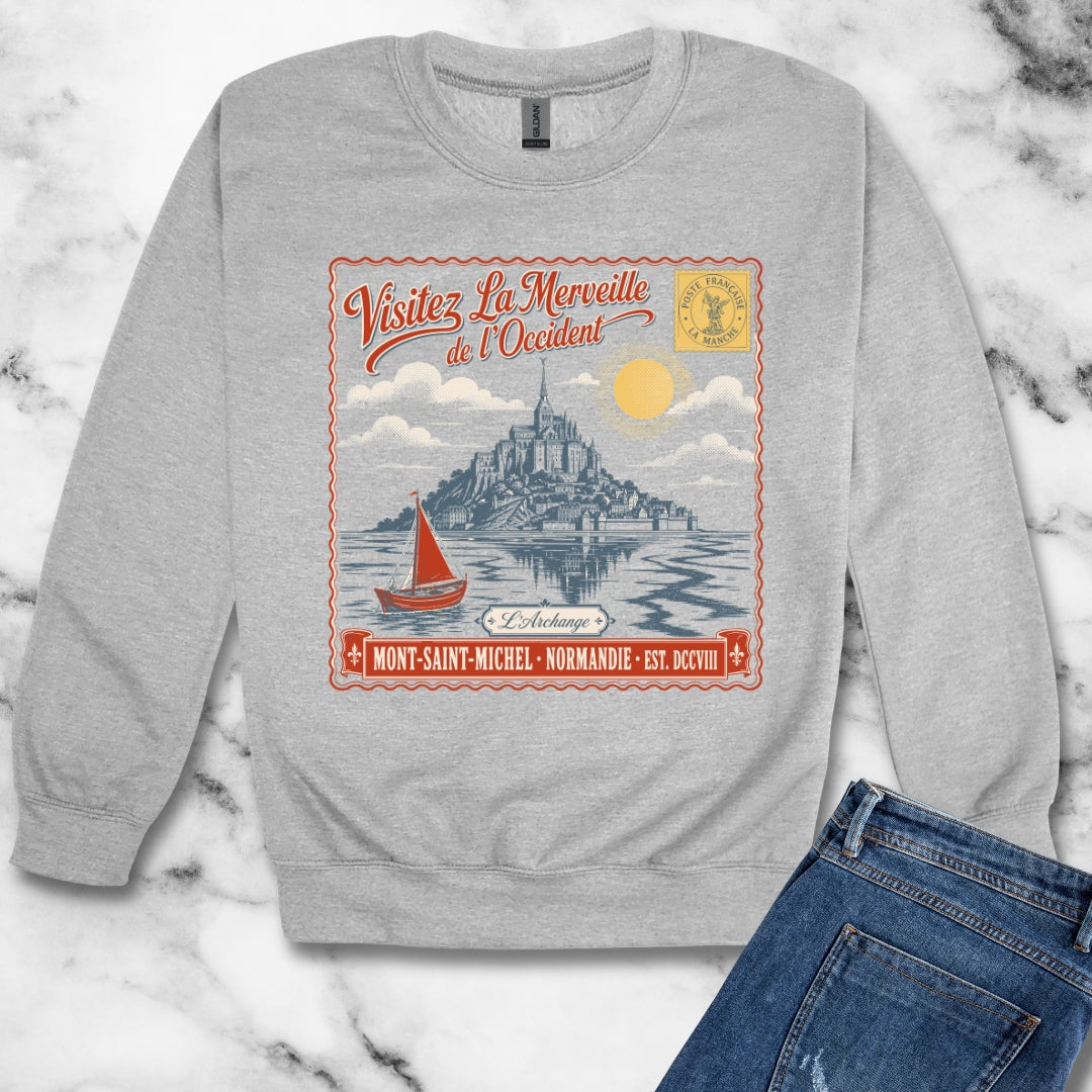 Mont Saint Michel Postcard Unisex Heavy Crewneck Sweatshirt
