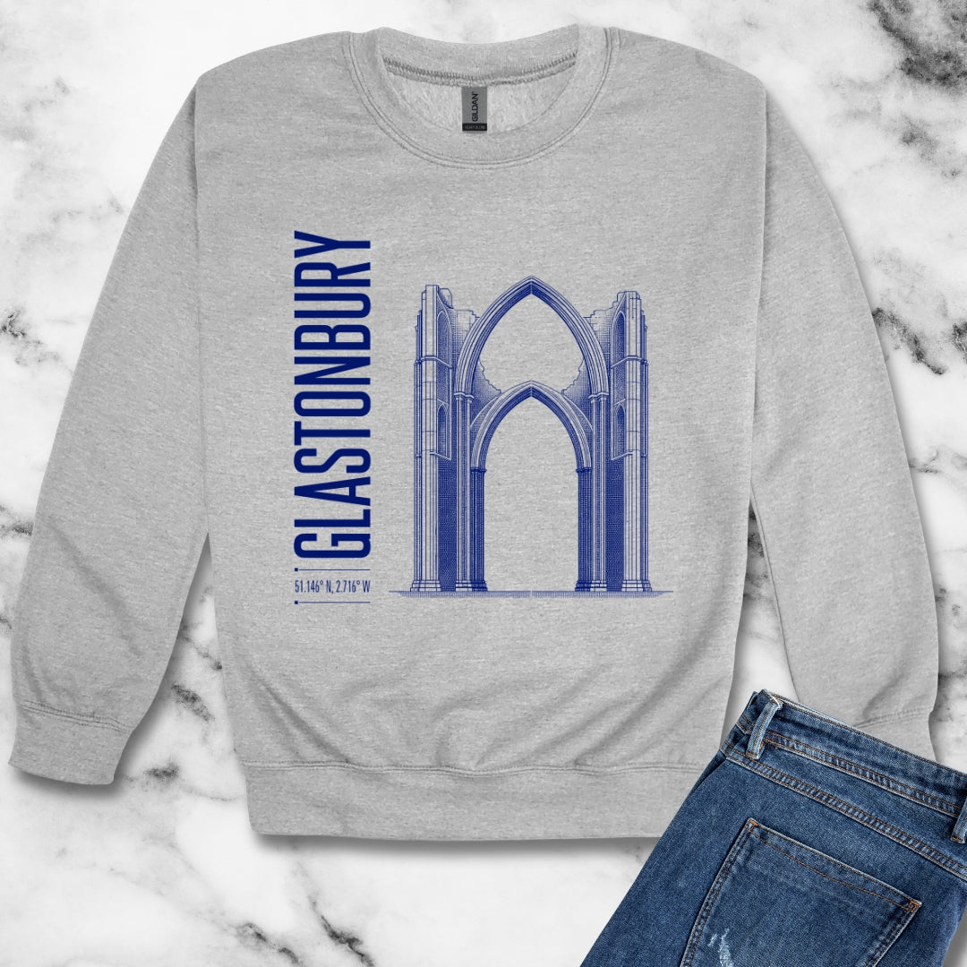 Glastonbury Abbey Blueprint Unisex Heavy Crewneck Sweatshirt
