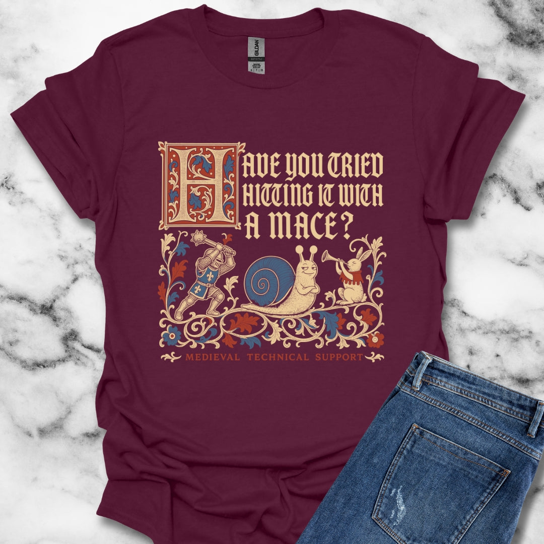 Medieval Technical Support Knight Snail Mace T-Shirt