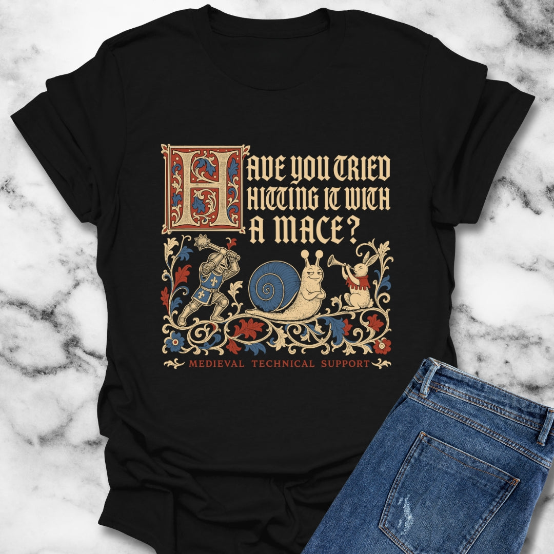 Medieval Technical Support Knight Snail Mace T-Shirt
