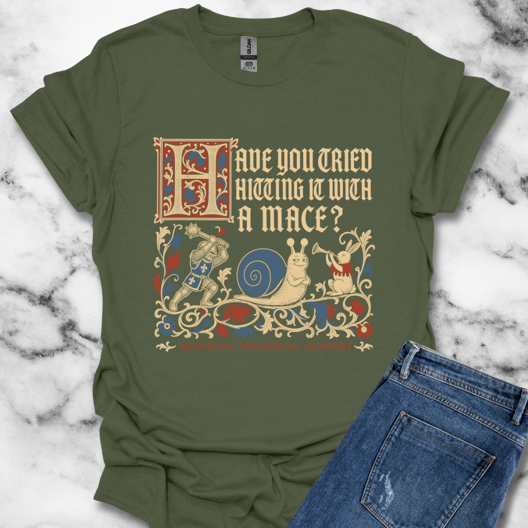 Medieval Technical Support Knight Snail Mace T-Shirt