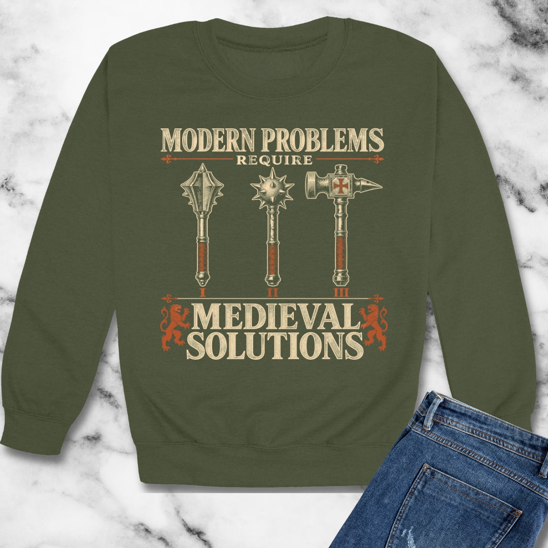 Modern Problems Medieval Solutions Maces Unisex Heavy Crewneck Sweatshirt