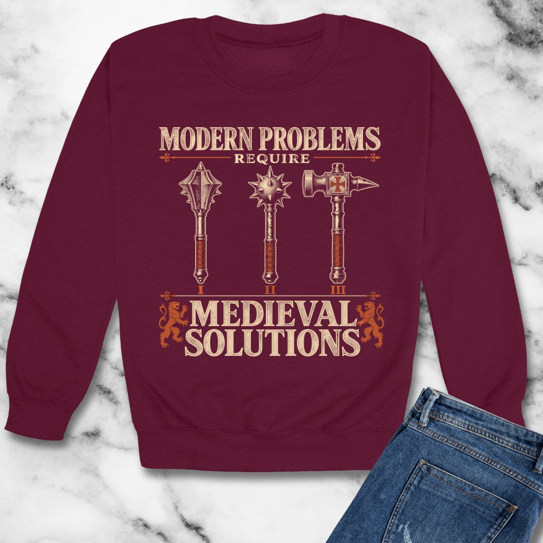 Modern Problems Medieval Solutions Maces Unisex Heavy Crewneck Sweatshirt
