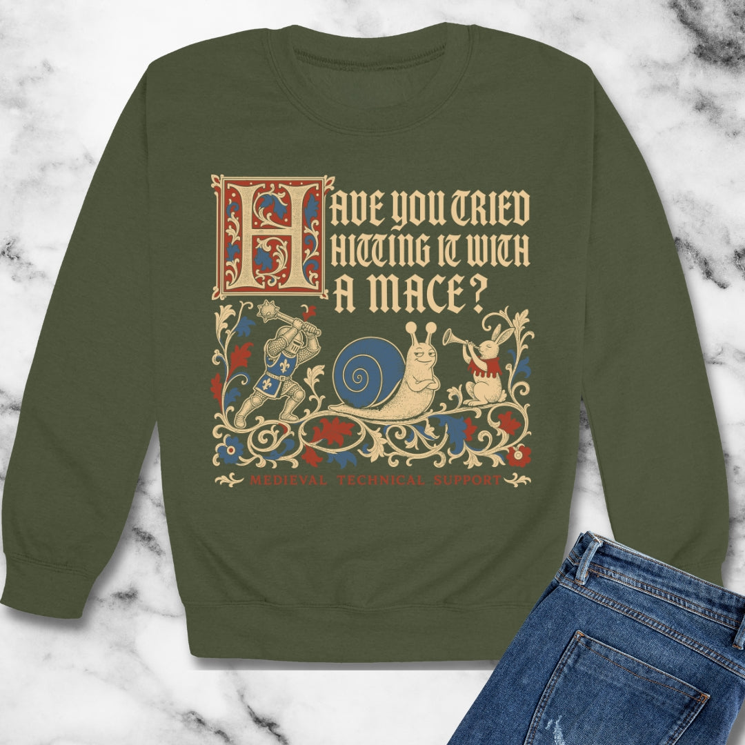 Medieval Technical Support Knight Snail Mace Unisex Heavy Crewneck Sweatshirt
