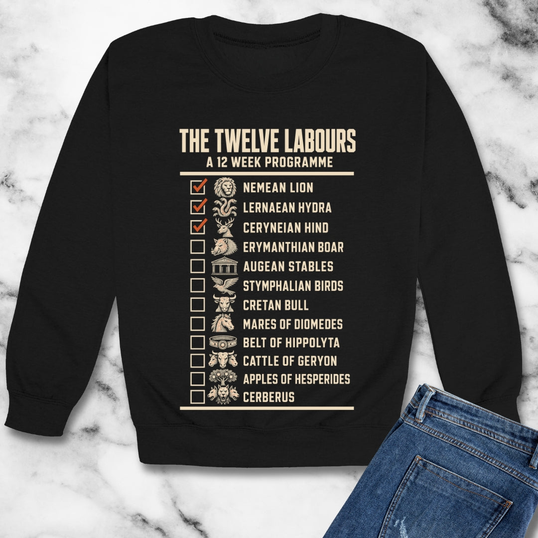 12 Labors Back Print Unisex Heavy Crewneck Sweatshirt