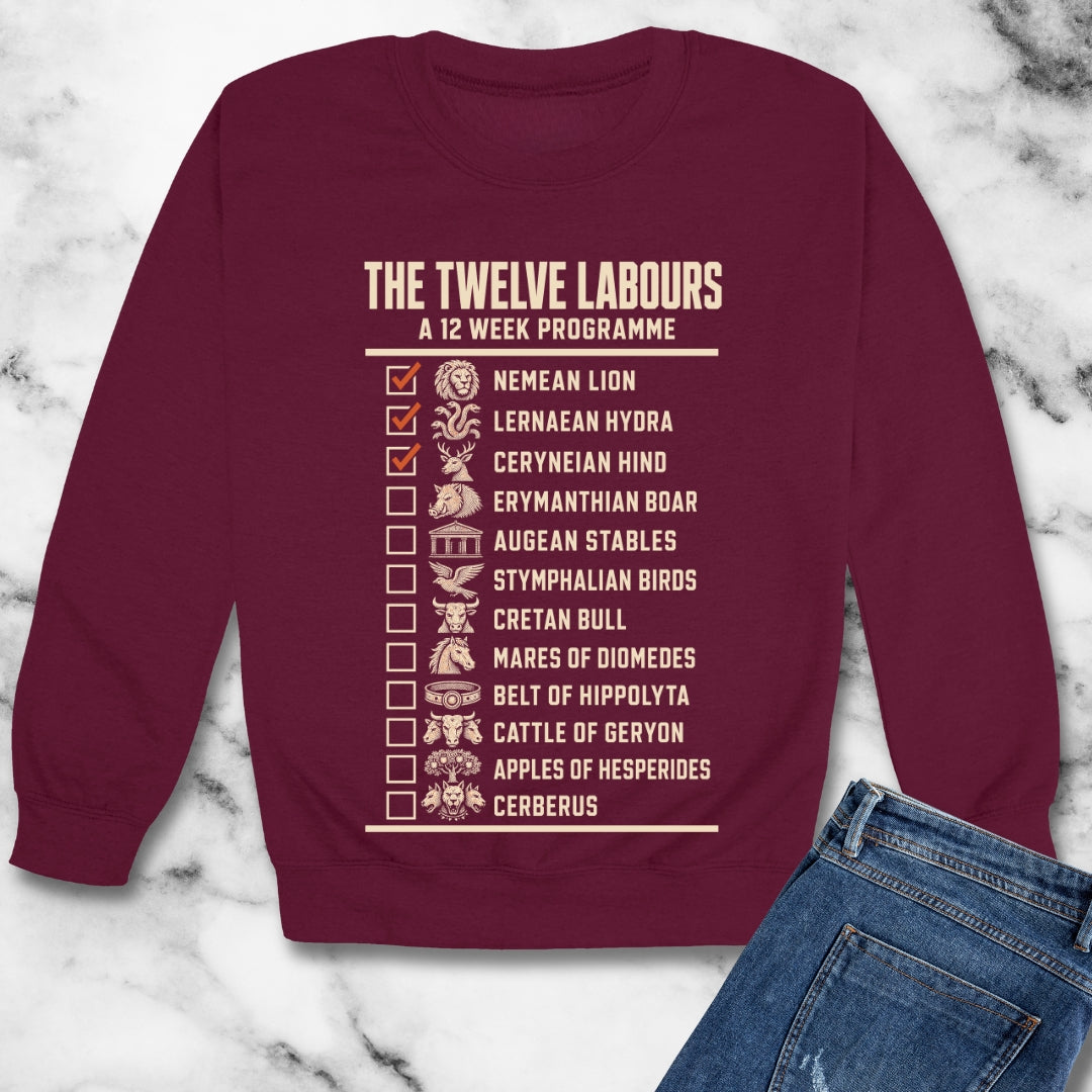 12 Labors Back Print Unisex Heavy Crewneck Sweatshirt
