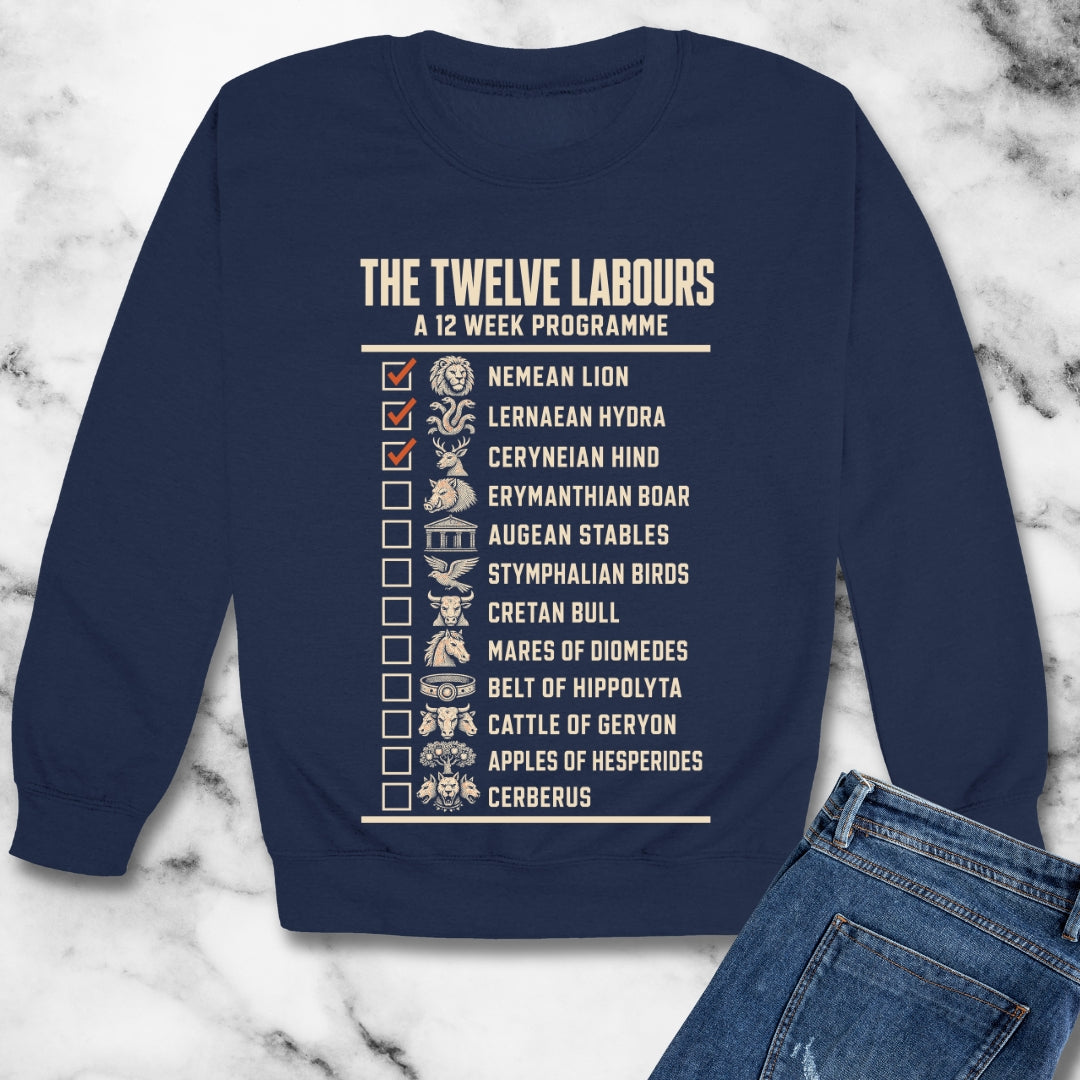 12 Labors Back Print Unisex Heavy Crewneck Sweatshirt