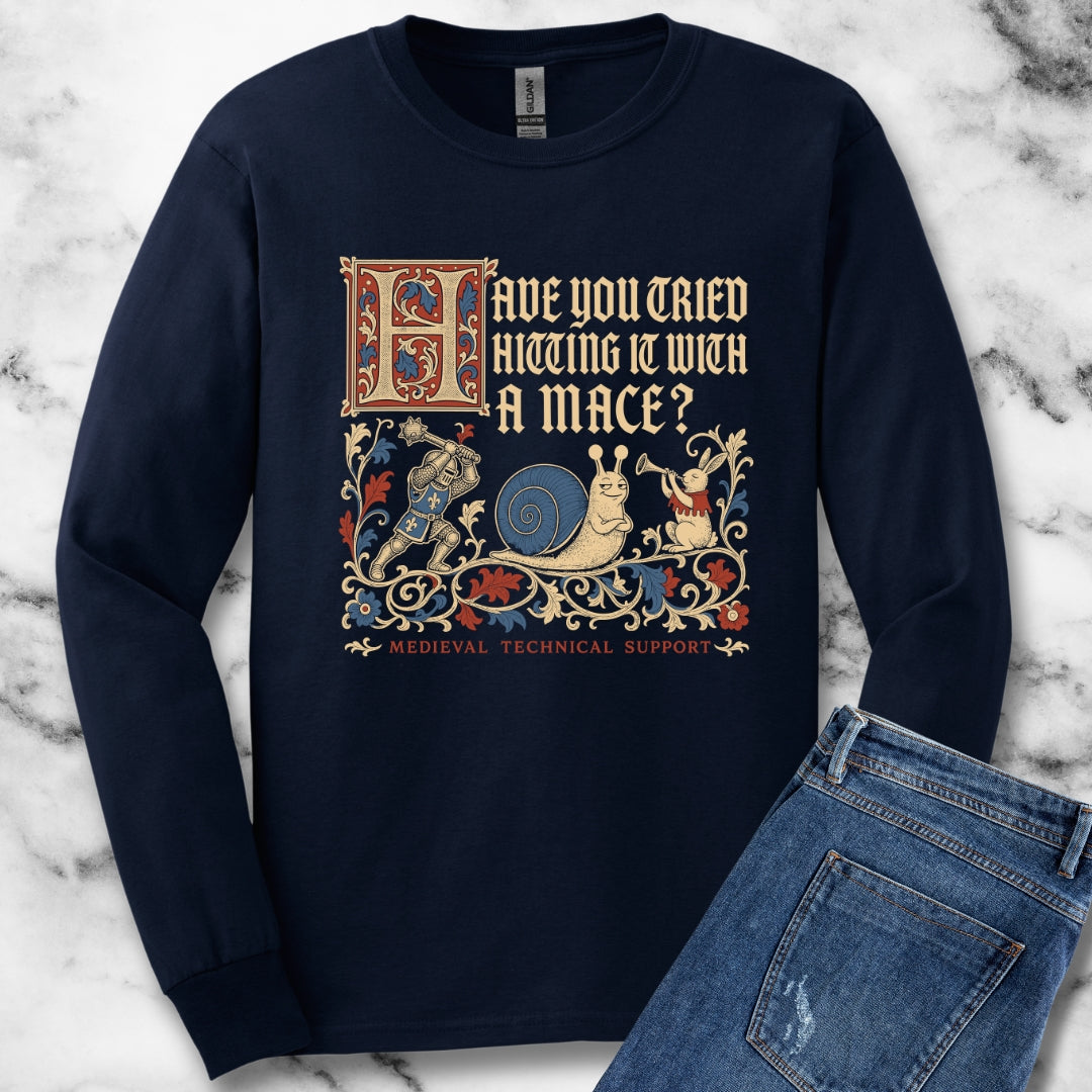 Medieval Technical Support Knight Snail Mace Unisex Long Sleeve Tee