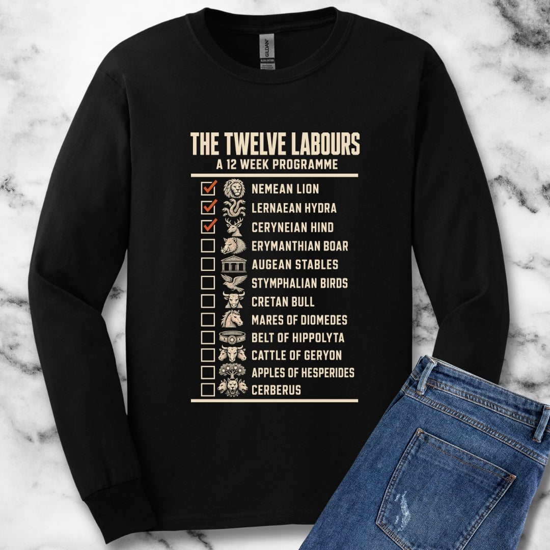 12 Labors Back Print Unisex Long Sleeve Tee