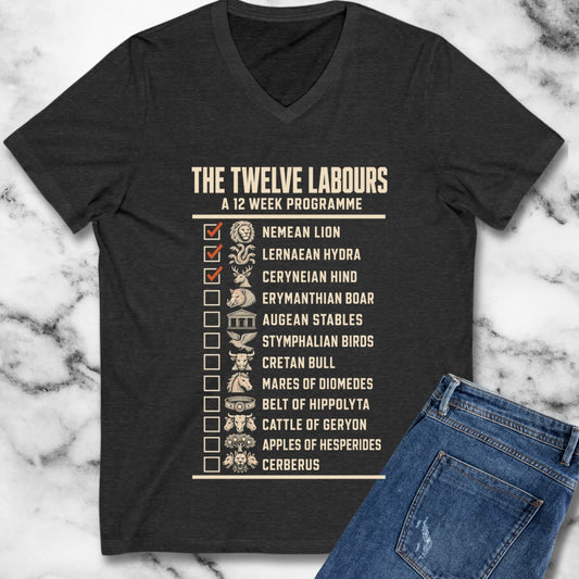 12 Labors Back Print V-Neck