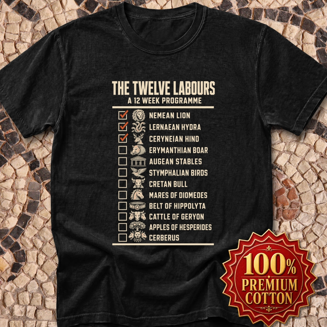 12 Labors Back Print Premium Tee