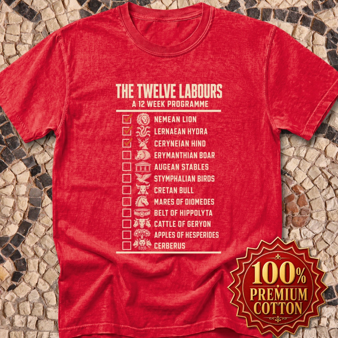 12 Labors Back Print Premium Tee