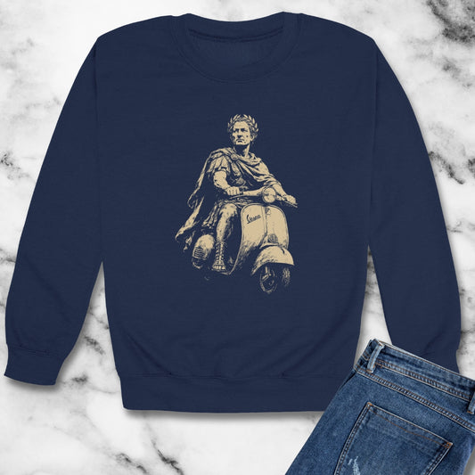 Julius Caesar on Vespa Unisex Heavy Crewneck Sweatshirt