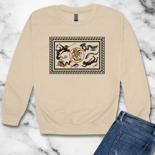 Marine Fish Scene Pompeii Mosaic Unisex Heavy Crewneck Sweatshirt