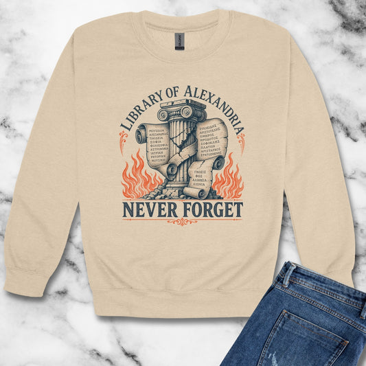 Never Forget Library of Alexandria Unisex Heavy Crewneck Sweatshirt