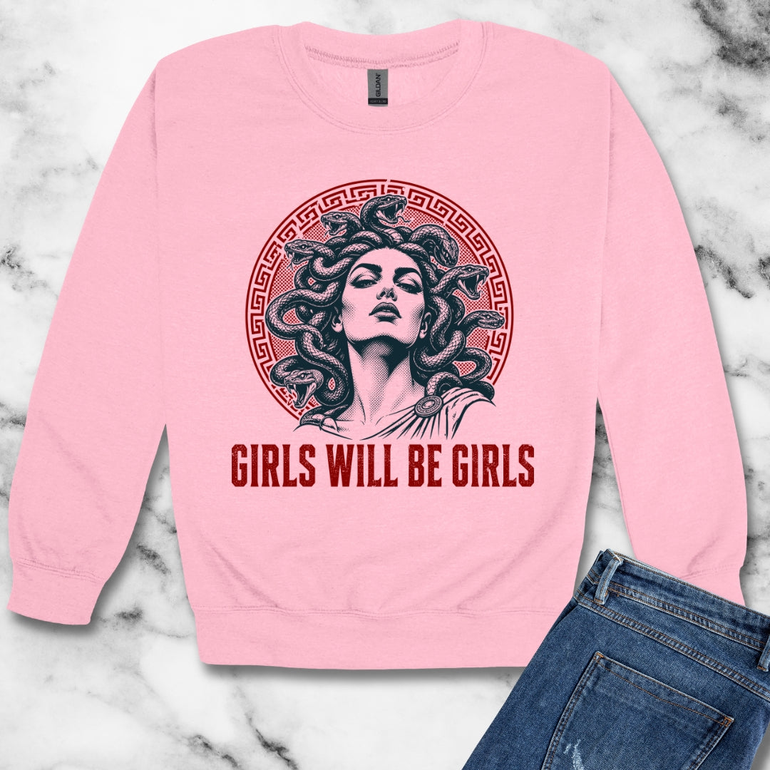 Medusa Girls will be Girls Unisex Heavy Crewneck Sweatshirt
