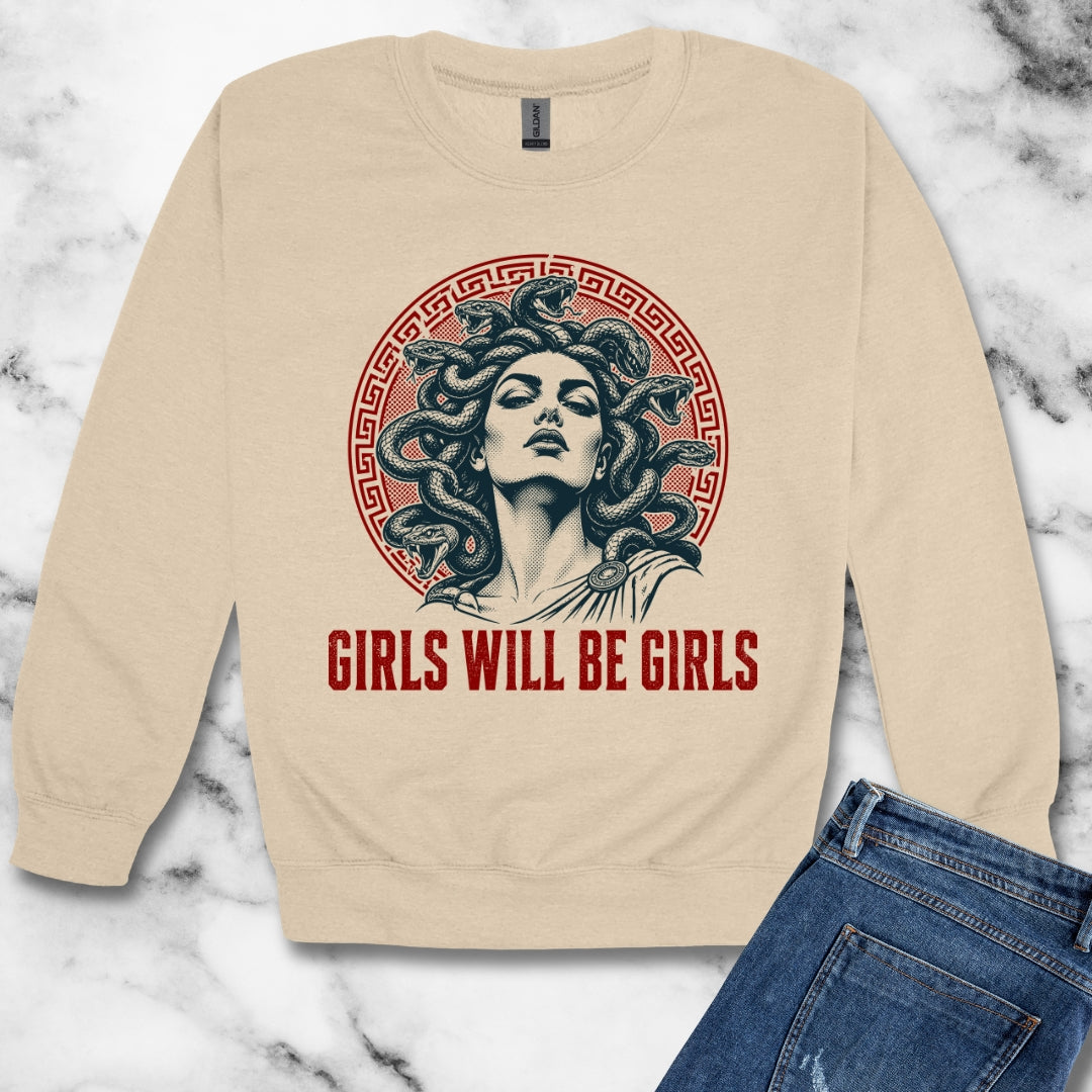 Medusa Girls will be Girls Unisex Heavy Crewneck Sweatshirt