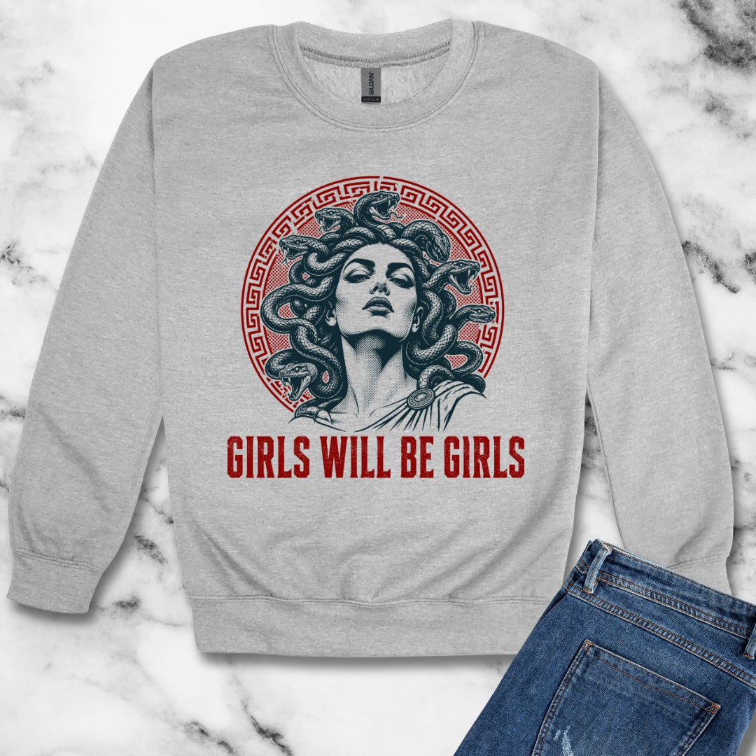 Medusa Girls will be Girls Unisex Heavy Crewneck Sweatshirt