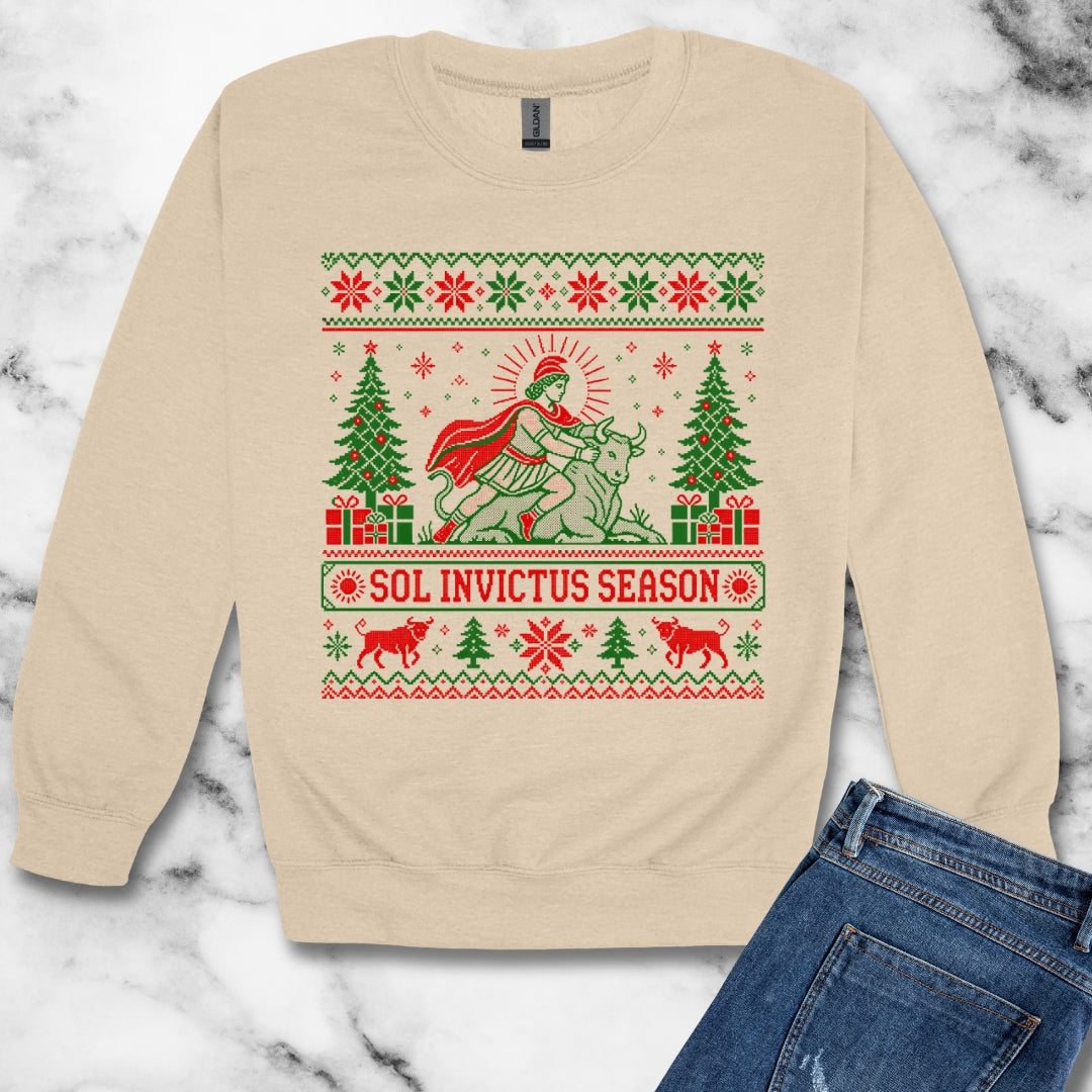 Sol Invictus Season Ugly Sweater Style Unisex Heavy Crewneck Sweatshirt