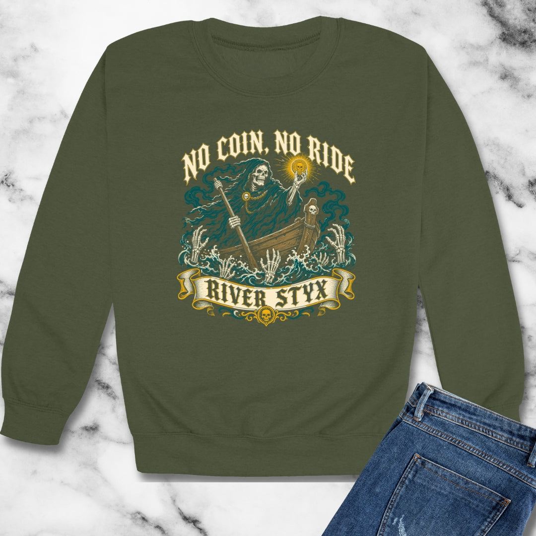 No Coin No Ride River Styx Unisex Heavy Crewneck Sweatshirt