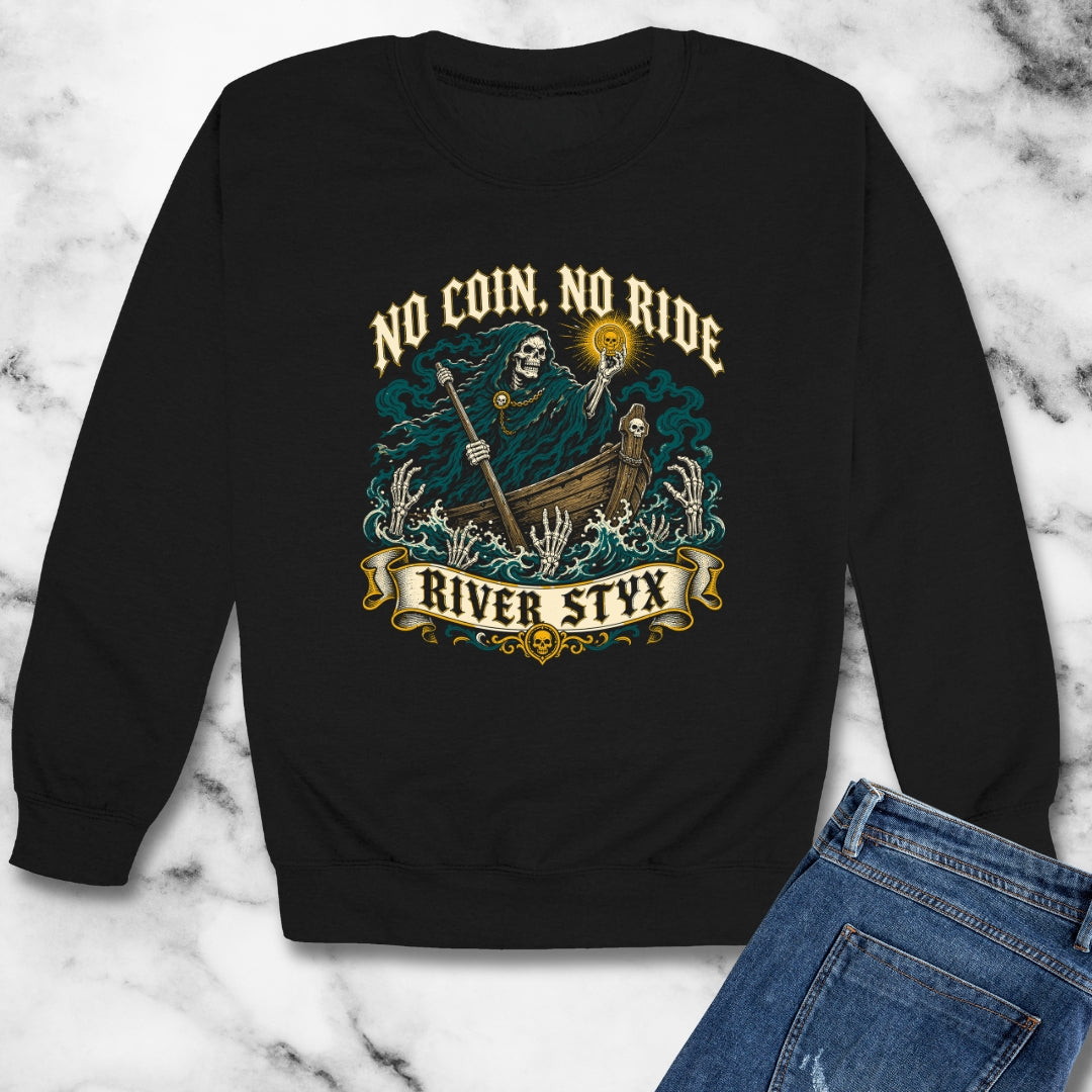 No Coin No Ride River Styx Unisex Heavy Crewneck Sweatshirt