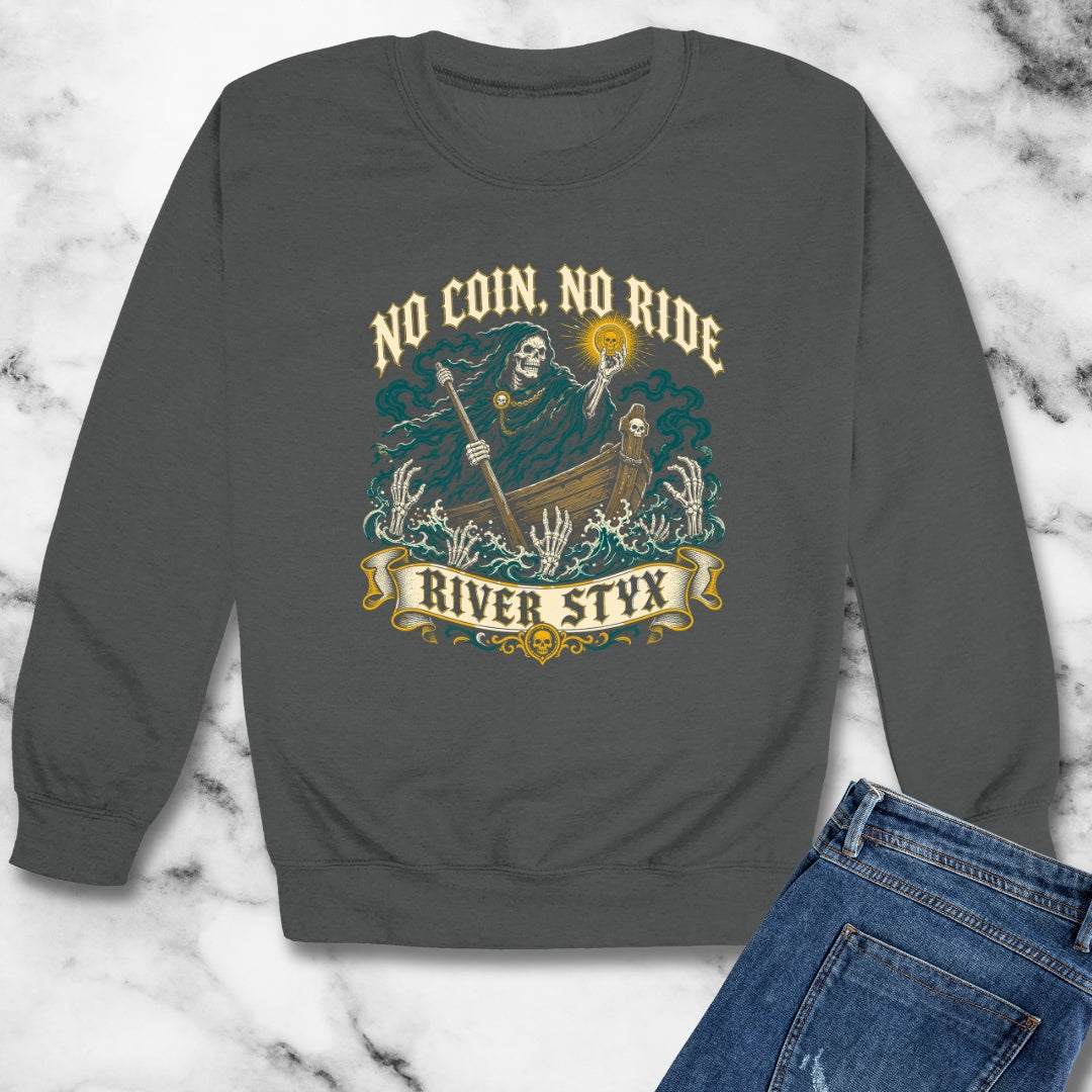 No Coin No Ride River Styx Unisex Heavy Crewneck Sweatshirt