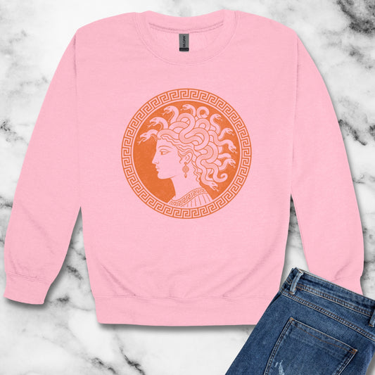 Medusa Ancient Pottery Style Unisex Heavy Crewneck Sweatshirt