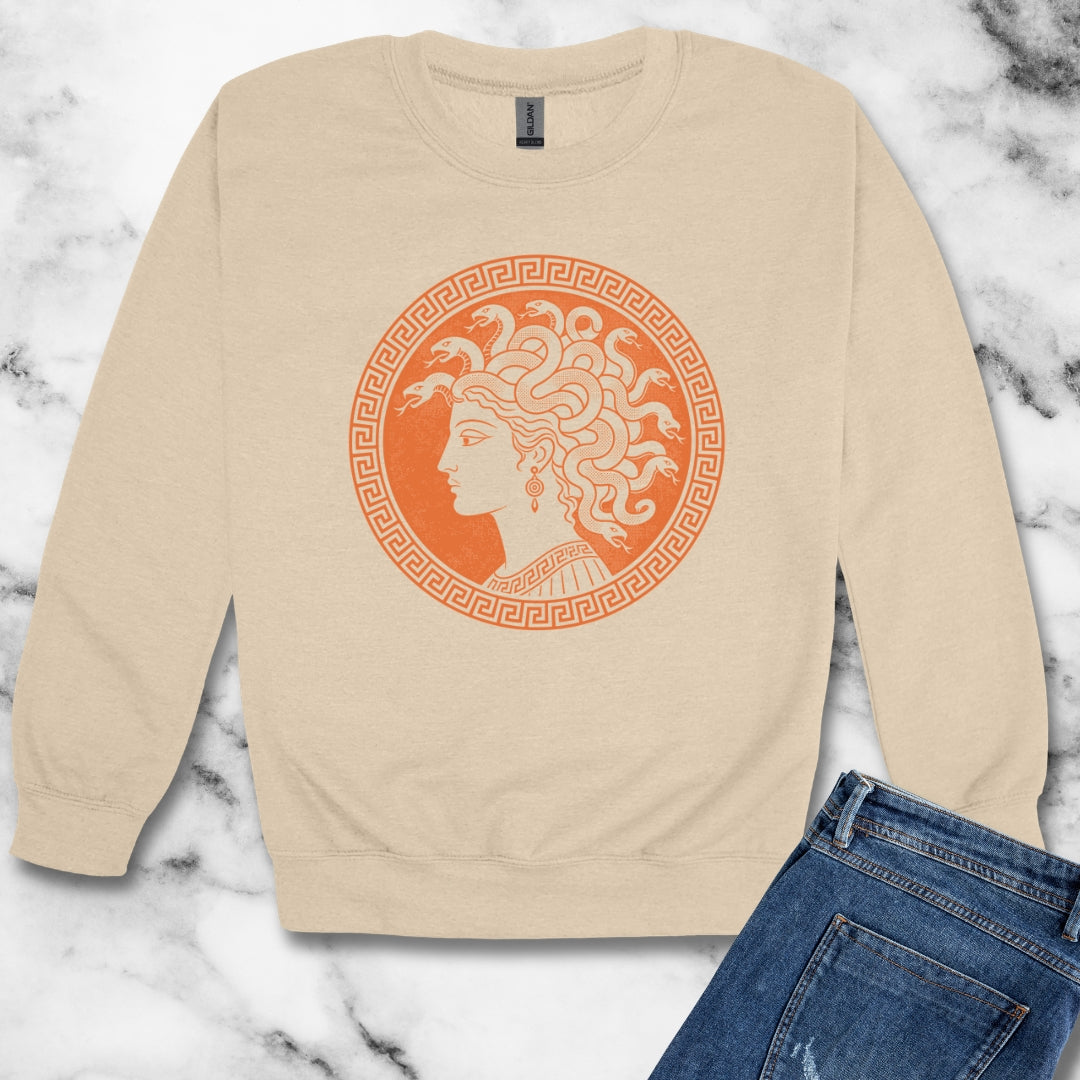 Medusa Ancient Pottery Style Unisex Heavy Crewneck Sweatshirt