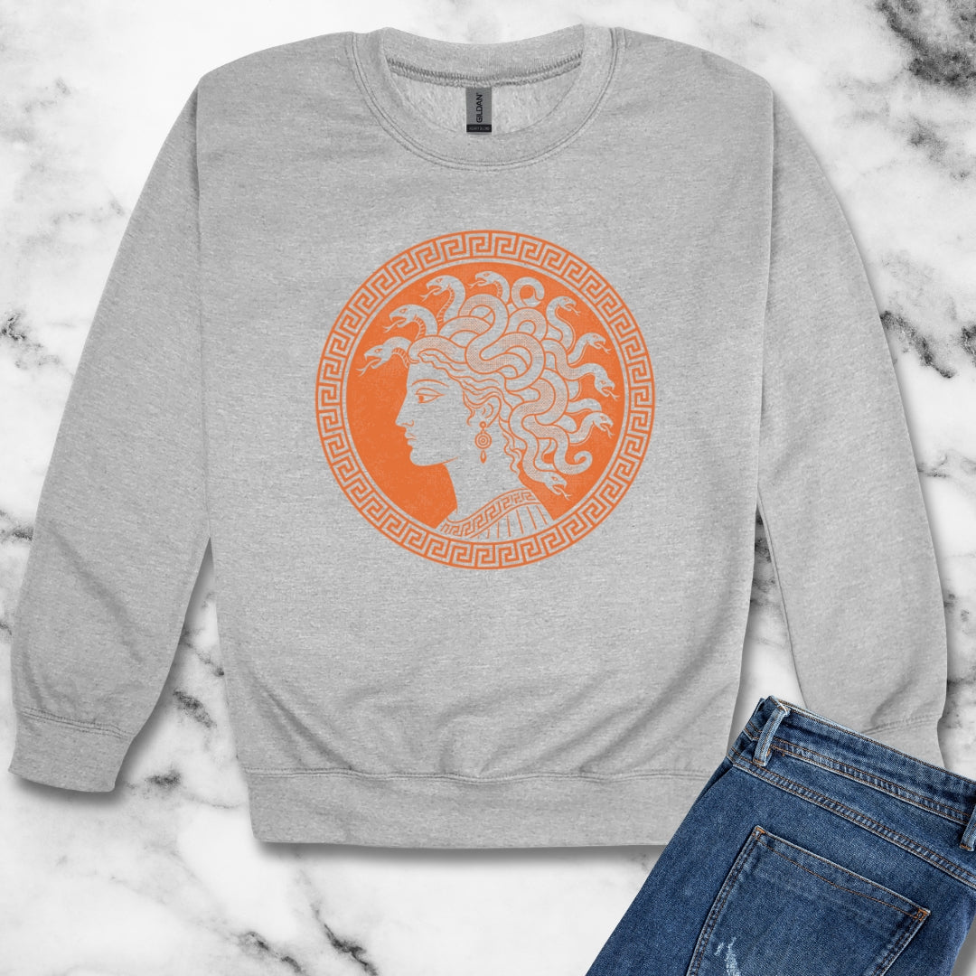Medusa Ancient Pottery Style Unisex Heavy Crewneck Sweatshirt