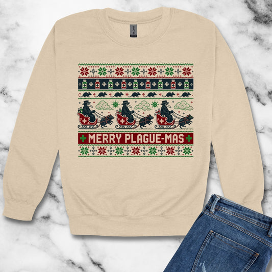 Ugly Sweater Style Merry Plaguemas Unisex Heavy Crewneck Sweatshirt