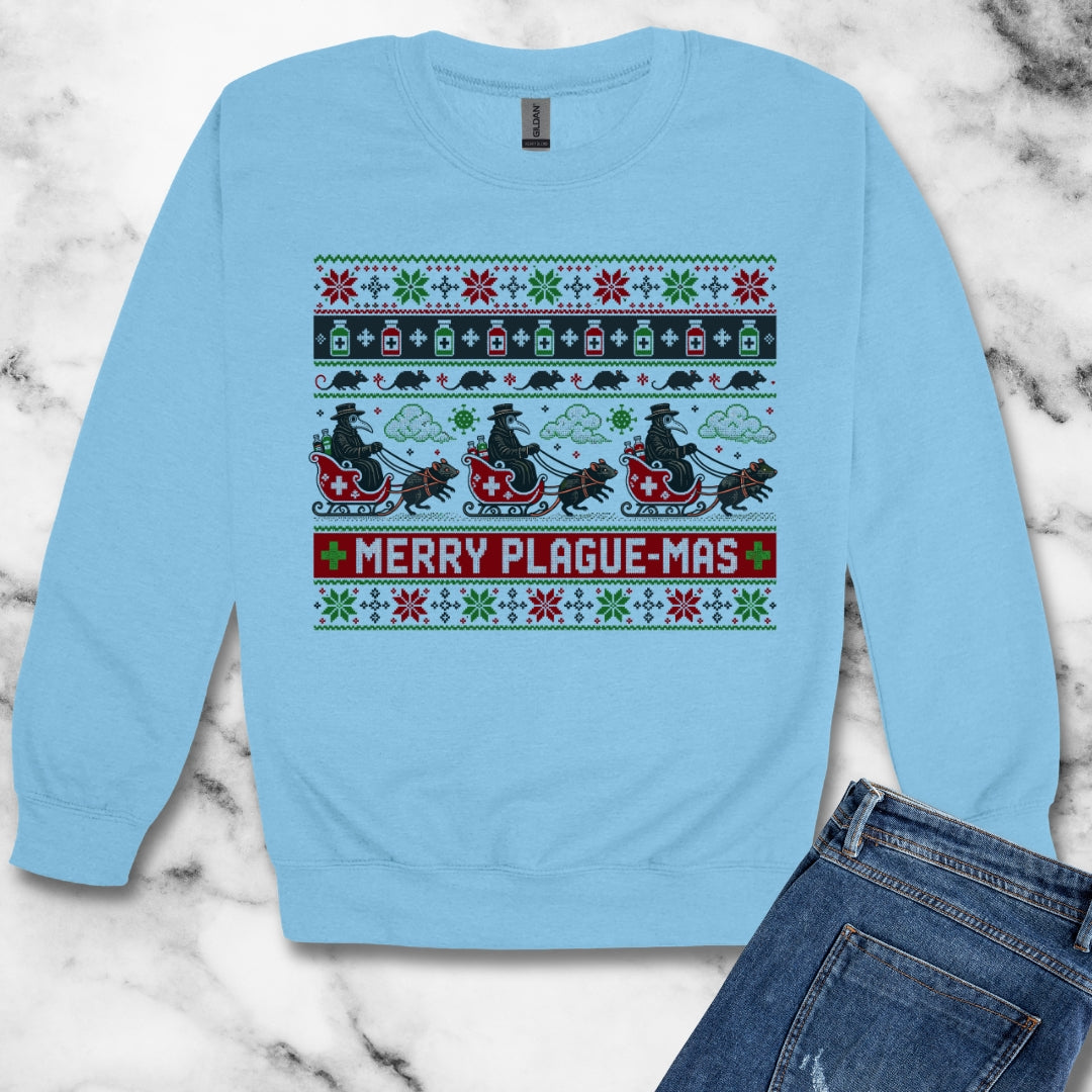 Ugly Sweater Style Merry Plaguemas Unisex Heavy Crewneck Sweatshirt