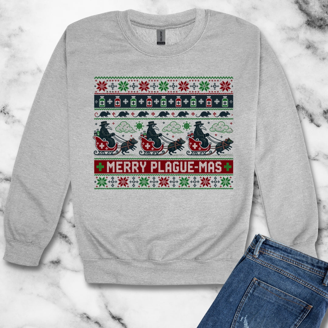 Ugly Sweater Style Merry Plaguemas Unisex Heavy Crewneck Sweatshirt