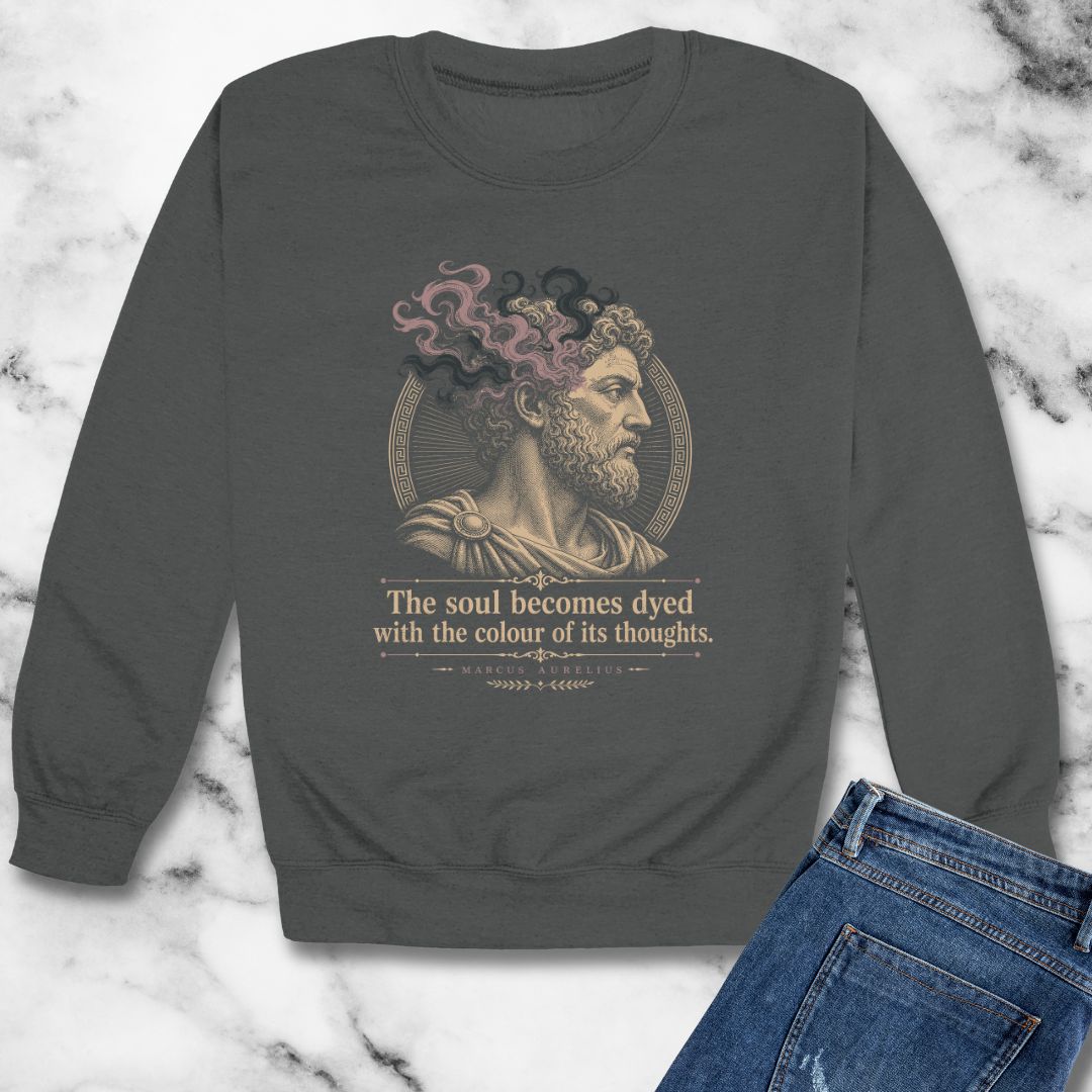 Aurelius Quote Soul Becomes Dyed Unisex Heavy Crewneck Sweatshirt